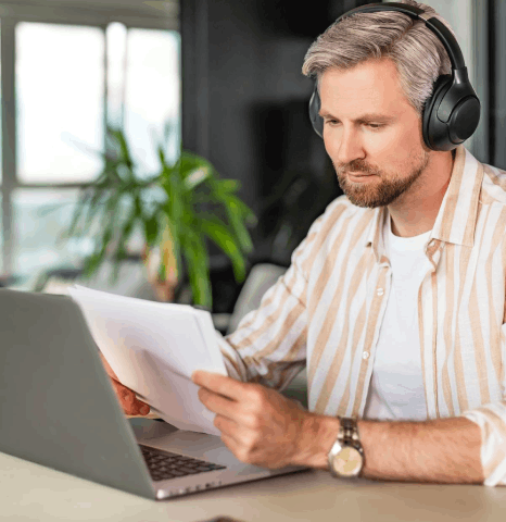 A web editor reviews multilingual Swedish transcription services output to align key points across languages after.