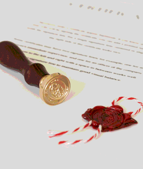 A notary stamps a certified translation while Hebrew Translation Services finalize official documents for agency submission.