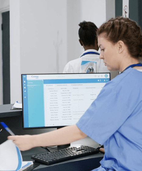 A nurse uploads PHI to medical transcription services through an encrypted portal, keeping patient records private.