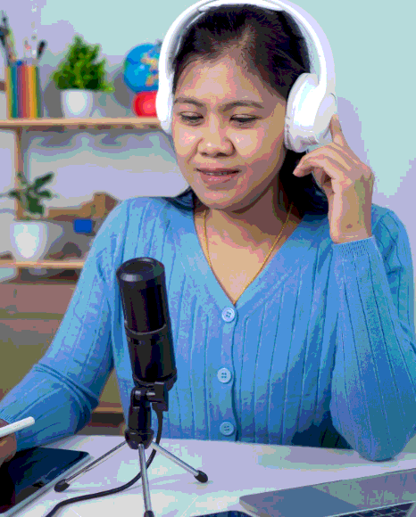 An audio editor checks pacing and export settings so Tagalog Voice Over Services files play smoothly on every platform.