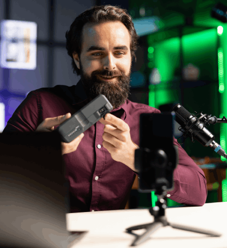 Media man using Polish Translation Services to localize multimedia for global viewers for video and audio content.