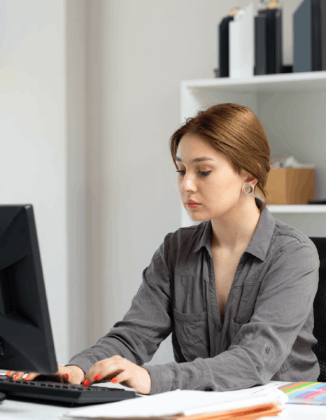 The customer reviewing the ebook pages created using typesetting services in New York for digital publishing quality.