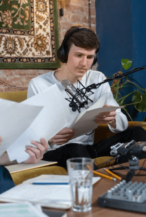 Two professional male voice artists recording Romanian dialogues for a web series Two professional male voice artists recording Romanian dialogues for a web series