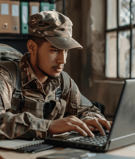 A skilled Military translator runs a final question and answers checklist on a translated briefing packet.