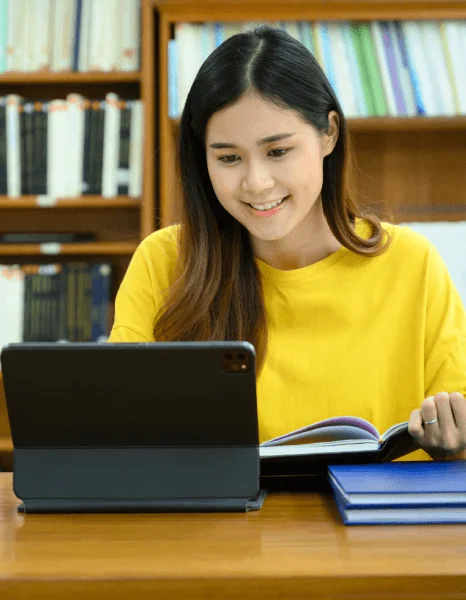 A student reviews an academic file checklist before a visa deadline while Quick Translation Services finalizes translations.