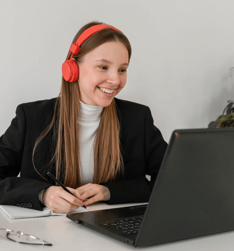 A project manager compares per-word quotes as Webinar Transcription Services pricing is shown at $0.10 per word.