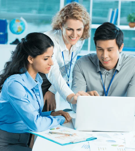 A project team marks up an engineering test report while speed translation services provide technical translation.