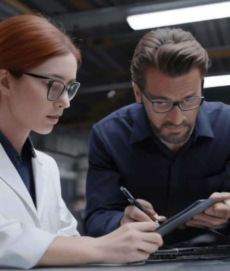 An engineer reviews a machinery manual as Slovenian translation services deliver technical wording, units, and warnings.