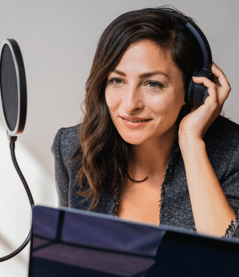 A producer auditions voice talent in a studio, casting the right age and tone for Telephone Voiceover Services recordings.
