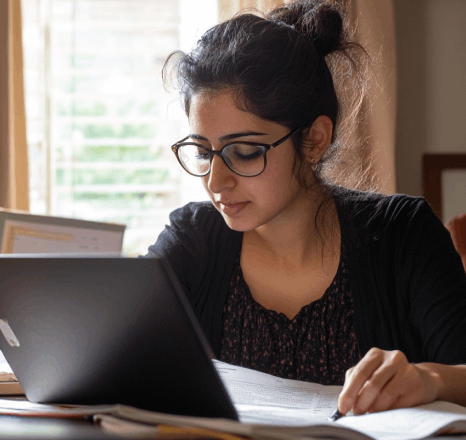 A student uploads a transcript to online Hindi Translation Services portal, checks progress, and downloads the result.