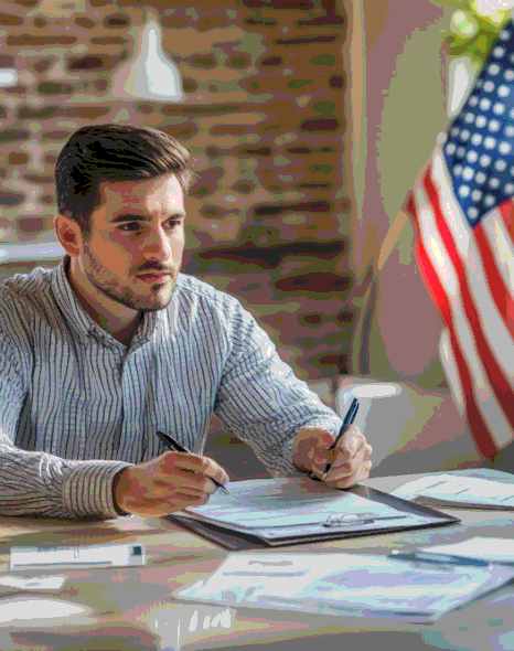 A translator checks Hebrew birth certificate names and seals, delivering Hebrew Translation Services for USCIS filing.