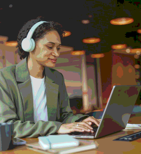 A project lead reviews a transcript with speaker IDs as Russian Transcription Services support varied audiences across teams.
