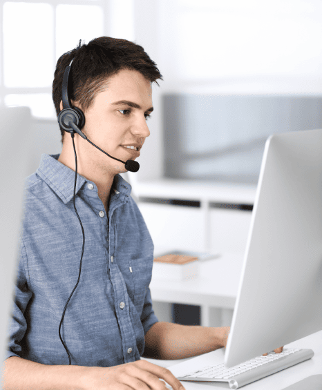 A customer listens to accurate Audio Descriptions while watching films and TV shows, enjoying a more inclusive experience.