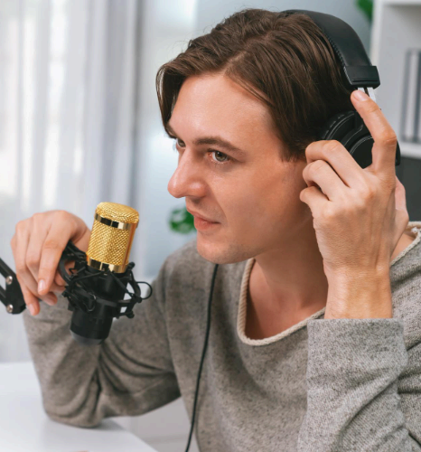 A producer syncs German Voice Over Services to a YouTube video, checking pacing and pronunciation against captions.