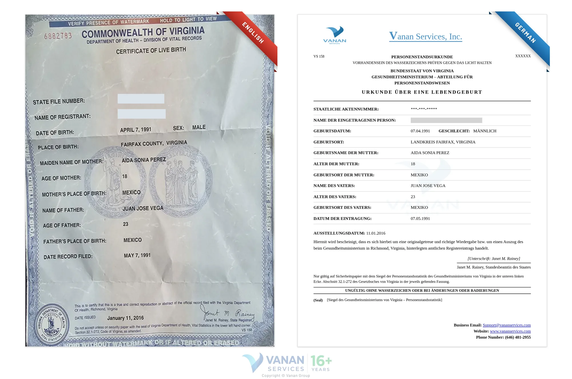 English to German certified translation sample