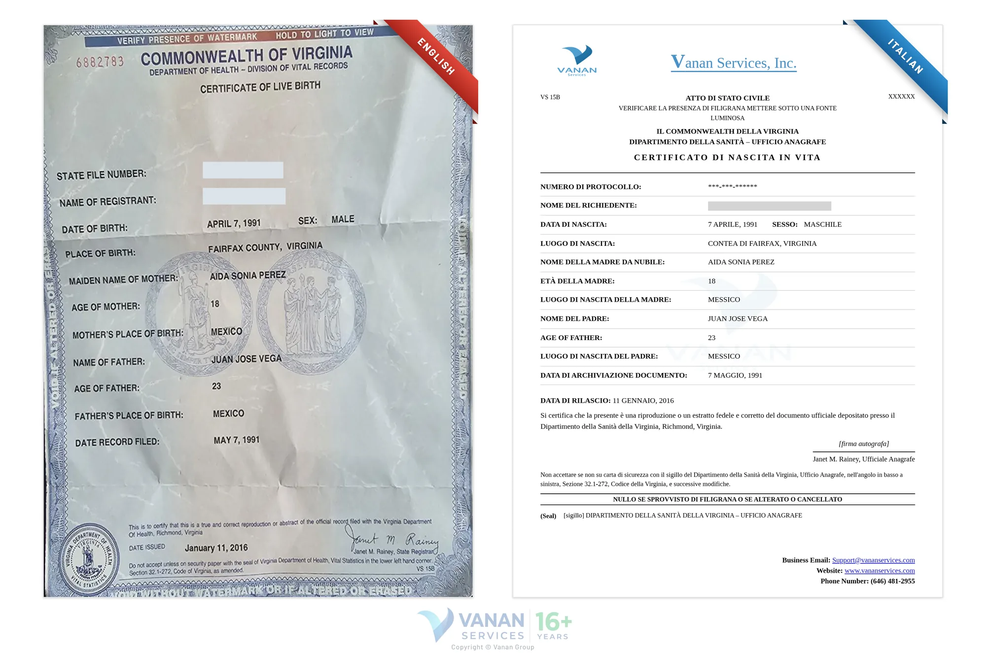 English to Italian certified translation sample