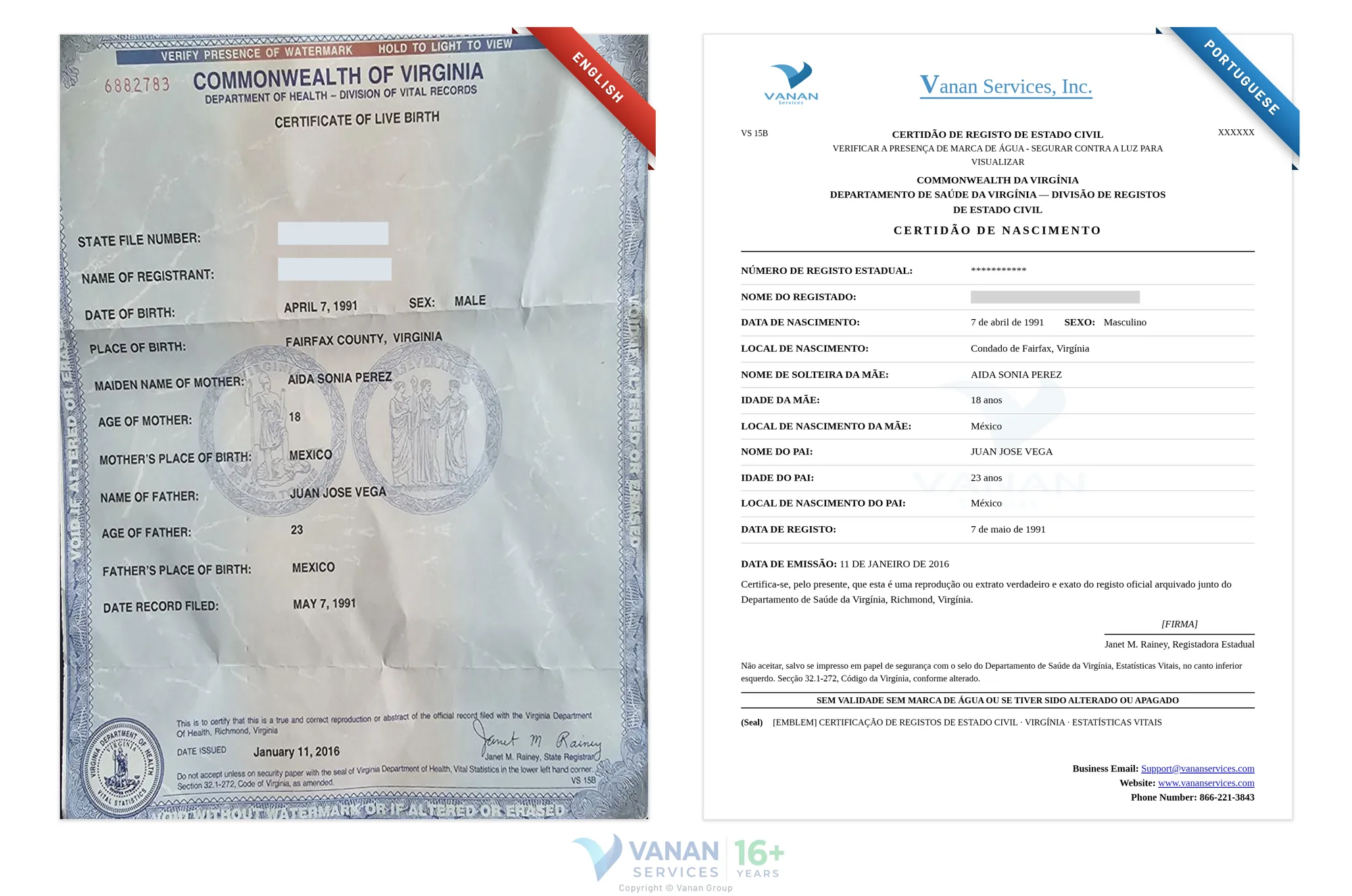 English to Portuguese certified translation sample