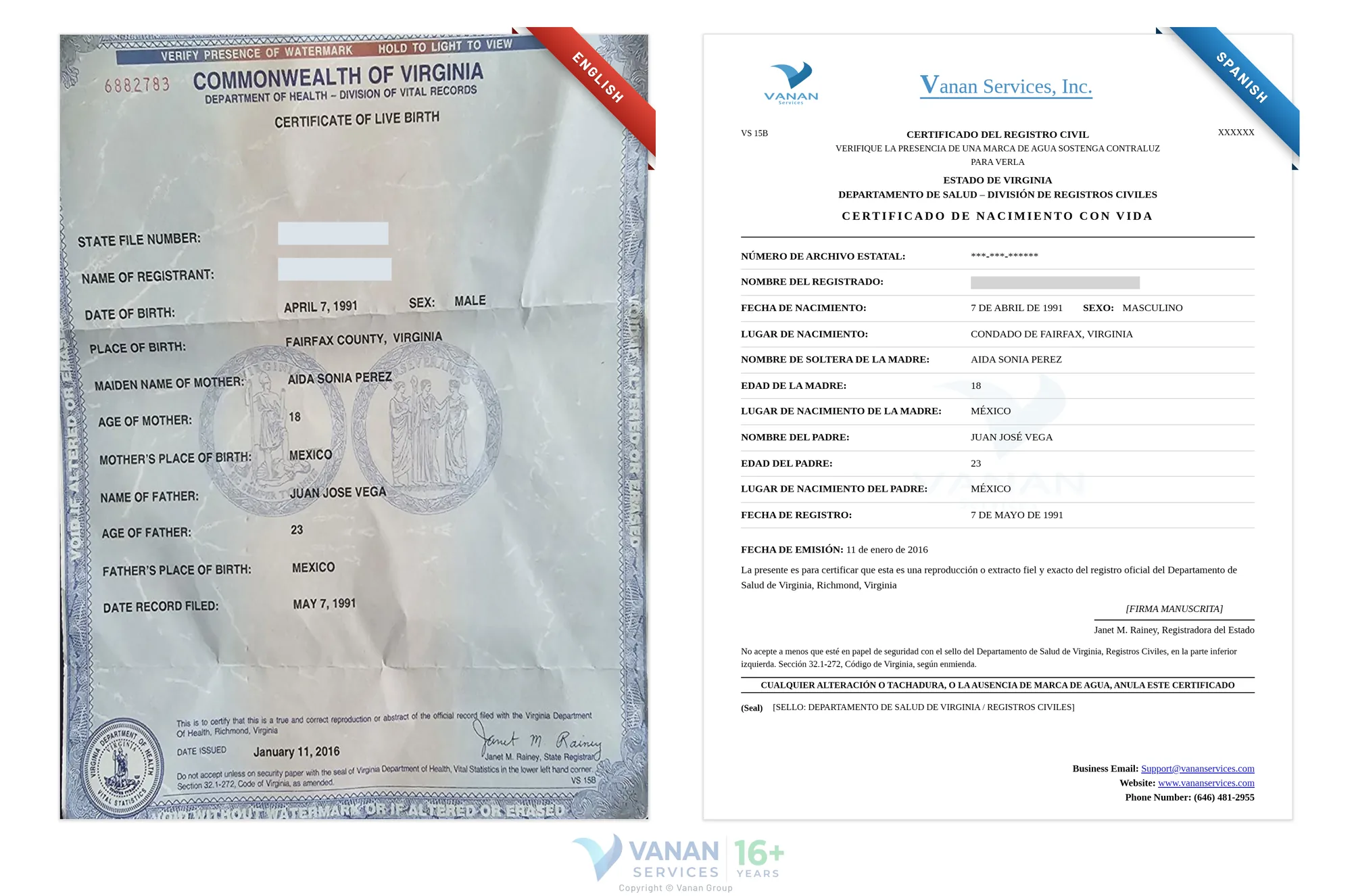 English to Spanish certified translation sample