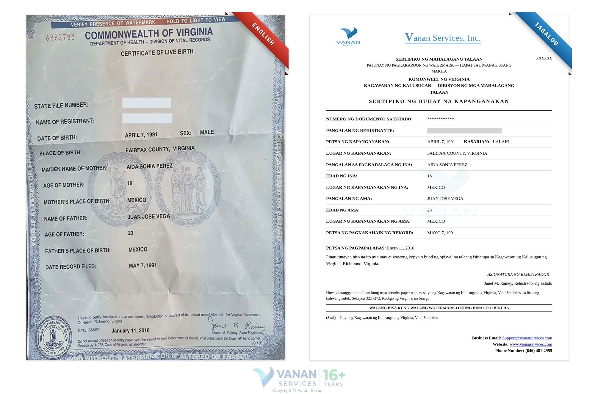 English to Tagalog certified translation sample