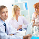 A group of scientists discussing the future of scientific translation services