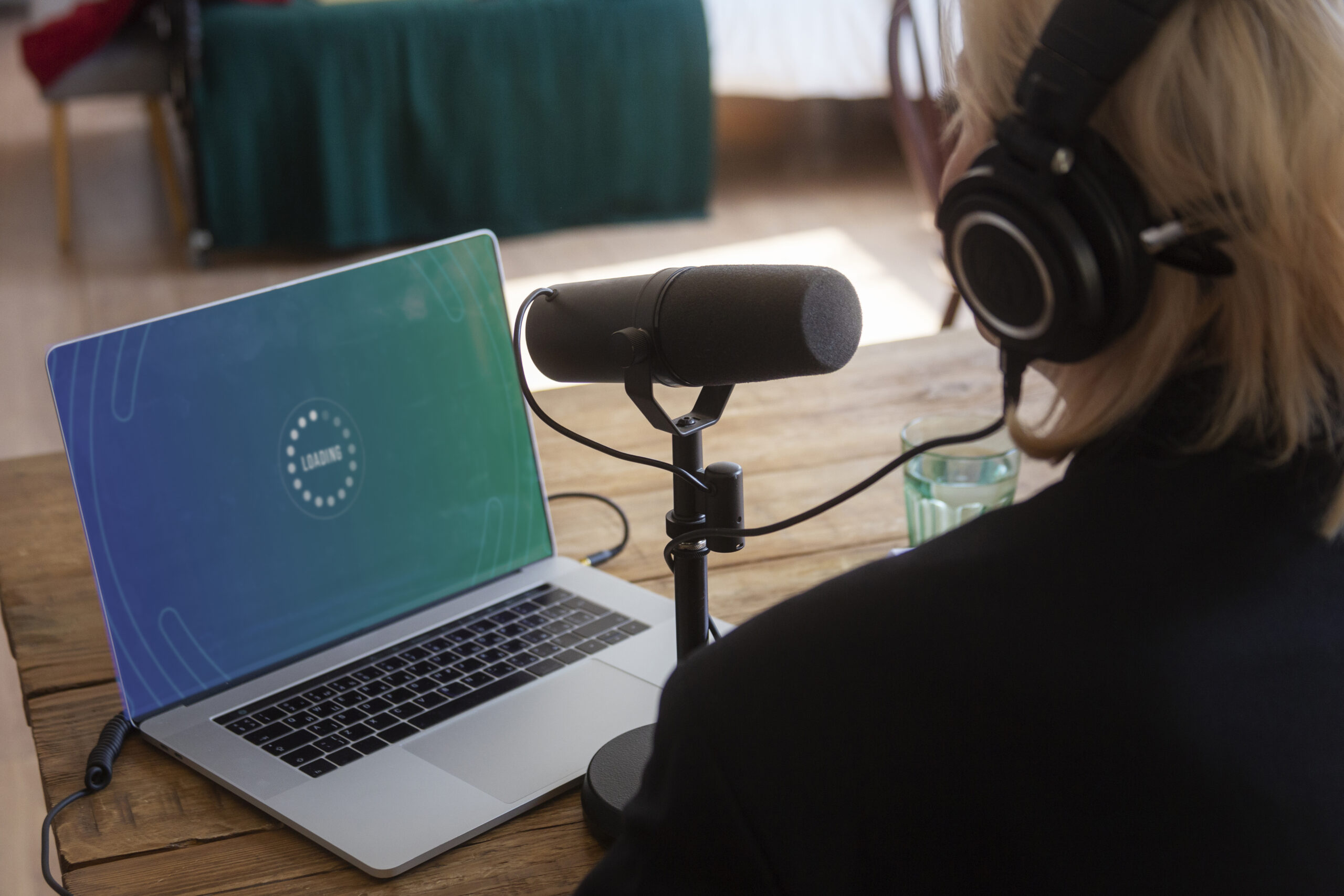 A professional voice-over artist working on voice-over services for entertainment industry
