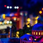 Night city lights soft focus, miniature