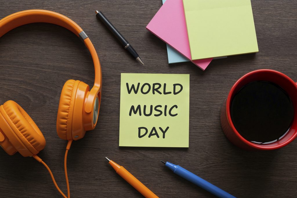 World music day celebration with headphones